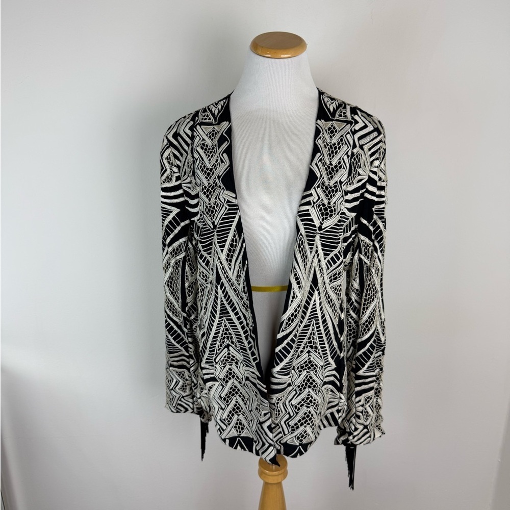 Cleobella Embroidered Fringe Jacket Kimono Boho Festival Black Size M